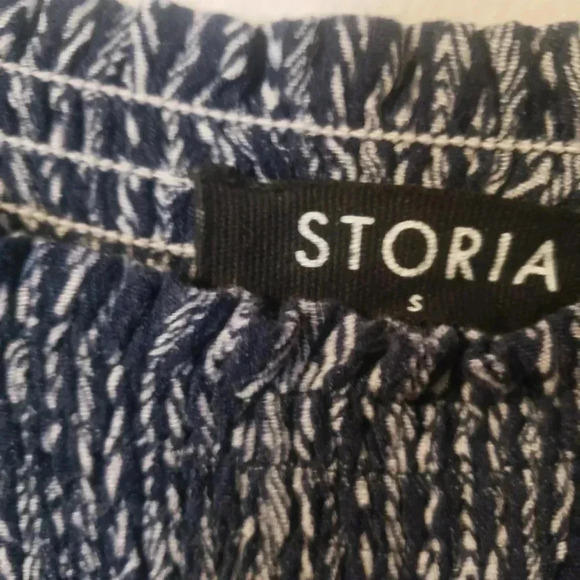 STORIA Deep Blue Floral Print Smocked Tiered Bell Bottom Jumpsuit - Picture 6 of 6